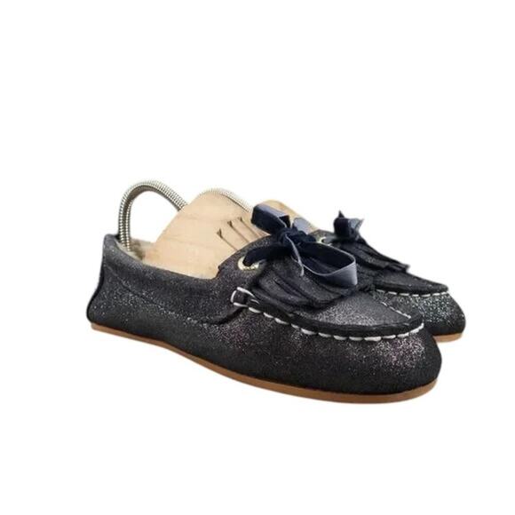 Sperry Shoes Women 6 Moccasin Flats Slip On Leather Metallic Shimmer Slipper Bow - Picture 1 of 14